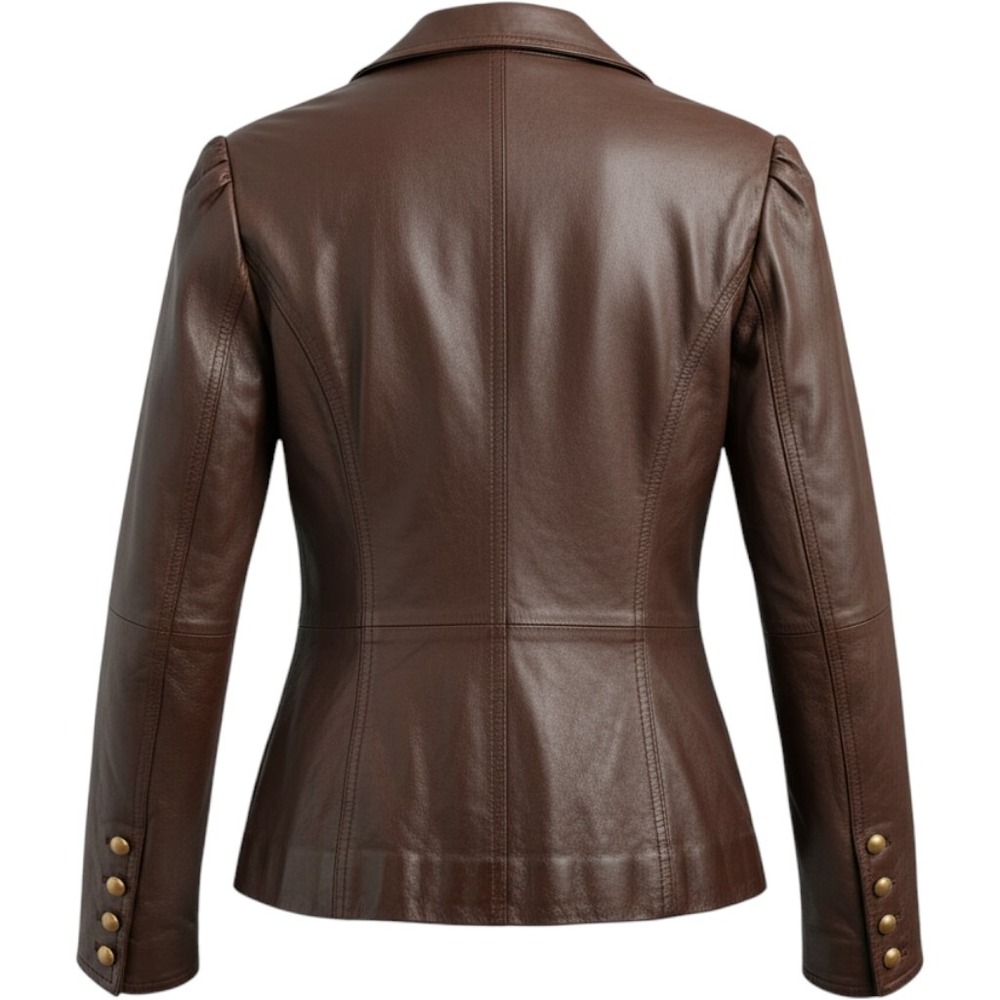 Cami Brown Leather Blazer Jacket 16 Puff Sleeve Brass Buttons Steampunk - Picture 2 of 11